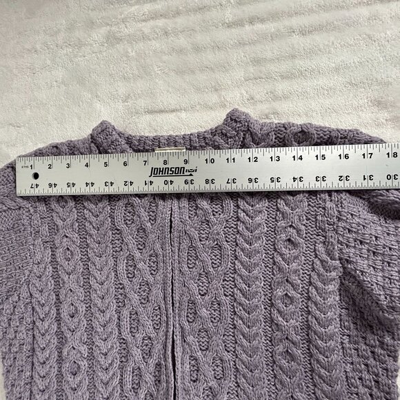 Kilronan Knitwear Merino Wool Cable Knit Cardigan Large Lavender Made In Ireland - Picture 5 of 7